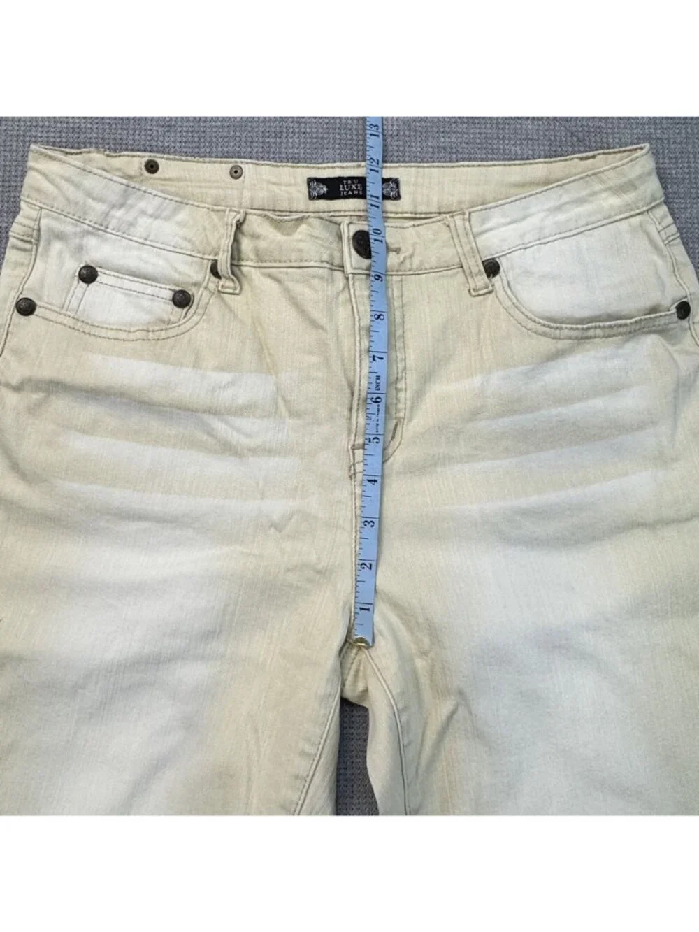 Tru Luxe Denim Capris Womens Size 14 Beige Embellished Studded Back Pockets
